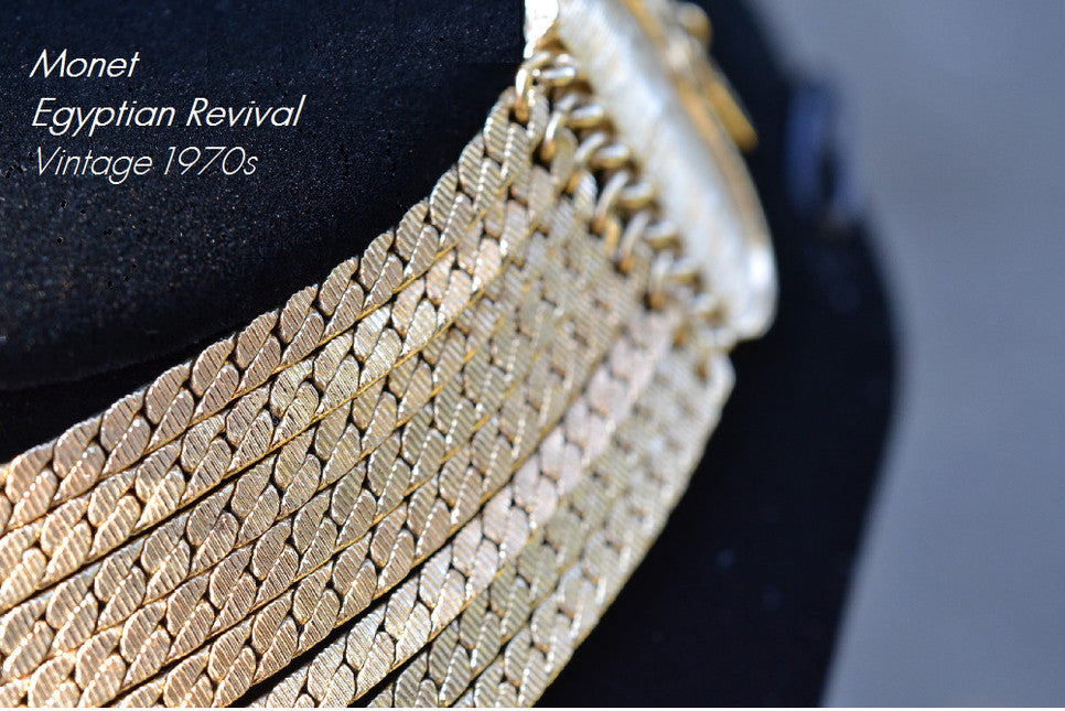 Monet Herringbone Goldtone-8 strand Necklace ApplePickerVintage on Etsy